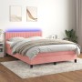 Cama box spring colchón y LED terciopelo rosa 140x190 cm de , Camas y somieres - Ref: Foro24-3134524, Precio: 445,03 €, Descu...