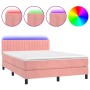 Cama box spring colchón y LED terciopelo rosa 140x190 cm de , Camas y somieres - Ref: Foro24-3134524, Precio: 445,03 €, Descu...