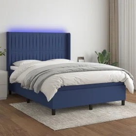 Box spring bed mattress and LED lights blue fabric 140x190 cm by , Beds and slatted bases - Ref: Foro24-3138475, Price: 522,2...