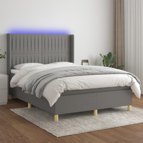 Cama box spring colchón y luces LED tela gris oscuro 140x200 cm de , Camas y somieres - Ref: Foro24-3139038, Precio: 520,20 €...