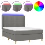 Cama box spring colchón y luces LED tela gris oscuro 140x200 cm de , Camas y somieres - Ref: Foro24-3139038, Precio: 520,20 €...