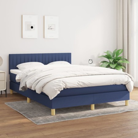 Cama box spring con colchón tela azul 140x200 cm de , Camas y somieres - Ref: Foro24-3140783, Precio: 444,54 €, Descuento: %