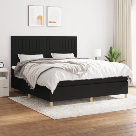 Cama box spring con colchón tela negro 160x200 cm de , Camas y somieres - Ref: Foro24-3142507, Precio: 623,42 €, Descuento: %