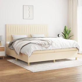 Cama box spring con colchón tela color crema 200x200 cm de , Camas y somieres - Ref: Foro24-3142526, Precio: 623,88 €, Descue...