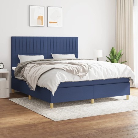 Cama box spring con colchón tela azul 160x200 cm de , Camas y somieres - Ref: Foro24-3142511, Precio: 564,31 €, Descuento: %