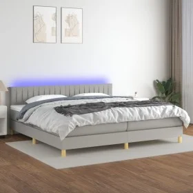 Cama box spring con colchón tela y LED gris claro 200x200 cm de , Camas y somieres - Ref: Foro24-3133901, Precio: 571,47 €, D...