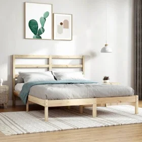 Estructura de cama de matrimonio madera maciza 135x190 cm de , Camas y somieres - Ref: Foro24-3104908, Precio: 121,48 €, Desc...