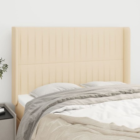 Cabecero con orejas de tela color crema 147x16x118/128 cm de , Cabeceros y pies de cama - Ref: Foro24-3119821, Precio: 120,78...