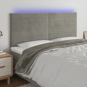 Light gray velvet headboard with LED lights 160x5x118/128 cm by , Headboards and footboards - Ref: Foro24-3122618, Price: 102...