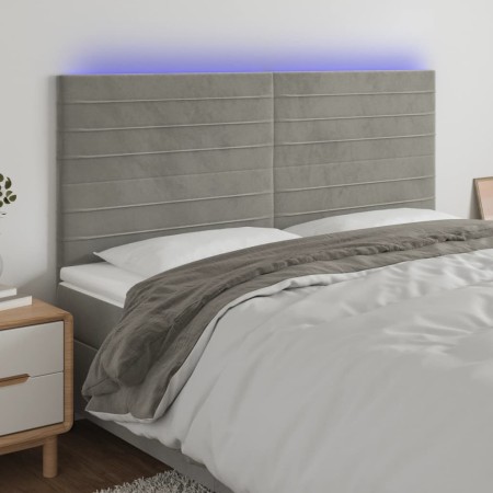 Cabecero con luces LED terciopelo gris claro 160x5x118/128 cm de , Cabeceros y pies de cama - Ref: Foro24-3122618, Precio: 10...
