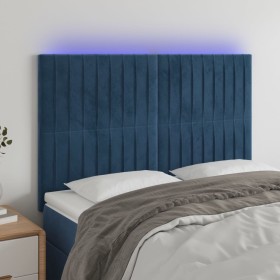 Cabecero con luces LED terciopelo azul oscuro 144x5x118/128 cm de , Cabeceros y pies de cama - Ref: Foro24-3122714, Precio: 1...