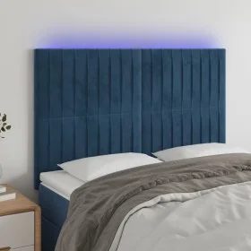 Cabecero con luces LED terciopelo azul oscuro 144x5x118/128 cm de , Cabeceros y pies de cama - Ref: Foro24-3122714, Precio: 1...