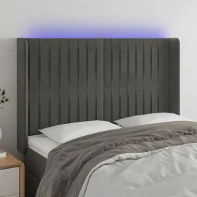 Dark gray velvet headboard with LED 147x16x118/128 cm by , Headboards and footboards - Ref: Foro24-3124335, Price: 131,97 €, ...
