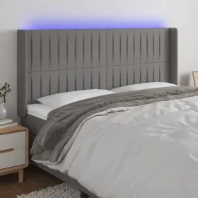 Dark gray fabric headboard with LED 203x16x118/128 cm by , Headboards and footboards - Ref: Foro24-3124309, Price: 123,12 €, ...