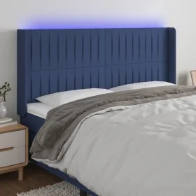 Blue fabric headboard with LED 203x16x118/128 cm by , Headboards and footboards - Ref: Foro24-3124314, Price: 132,30 €, Disco...