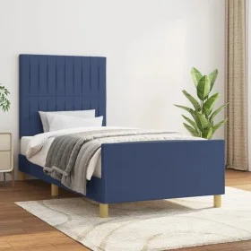 Bed frame with blue fabric headboard 100x200 cm by , Beds and slatted bases - Ref: Foro24-3125201, Price: 134,49 €, Discount: %
