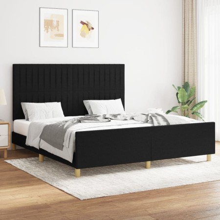 Estructura de cama con cabecero de tela negro 160x200 cm de , Camas y somieres - Ref: Foro24-3125229, Precio: 245,71 €, Descu...