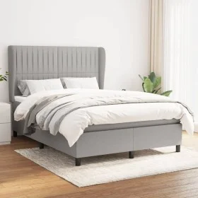 Box spring bed with light gray fabric mattress 140x190 cm by , Beds and slatted bases - Ref: Foro24-3128117, Price: 539,38 €,...