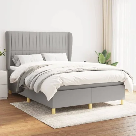 Box spring bed with light gray fabric mattress 140x200 cm by , Beds and slatted bases - Ref: Foro24-3128685, Price: 514,35 €,...