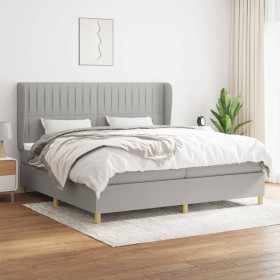 Cama box spring con colchón tela gris claro 200x200 cm de , Camas y somieres - Ref: Foro24-3128709, Precio: 631,45 €, Descuen...