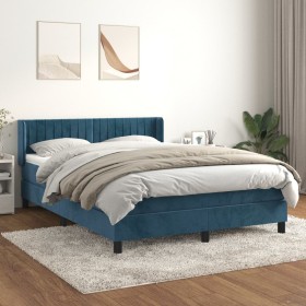 Cama box spring con colchón terciopelo azul oscuro 140x200 cm de , Camas y somieres - Ref: Foro24-3131085, Precio: 466,29 €, ...