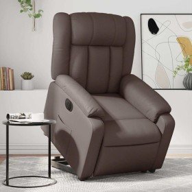 Sillón reclinable elevable eléctrico de cuero sintético marrón en Sillones | Comprar online en Foru.es