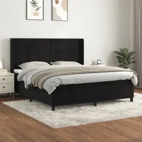 Cama box spring con colchón terciopelo negro 160x200 cm de , Camas y somieres - Ref: Foro24-3132749, Precio: 548,43 €, Descue...