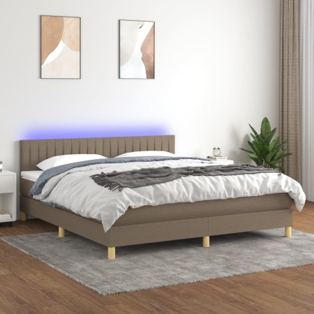 Cama box spring con colchón LED tela gris taupe 160x200 cm de , Camas y somieres - Ref: Foro24-3133889, Precio: 514,66 €, Des...