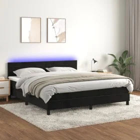 Box spring bed with mattress and LED black velvet 160x200 cm by , Beds and slatted bases - Ref: Foro24-3134473, Price: 496,22...