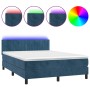 Cama box spring colchón y LED terciopelo azul oscuro 140x200 cm de , Camas y somieres - Ref: Foro24-3134529, Precio: 437,75 €...
