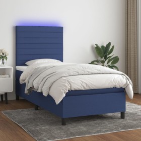 Cama box spring colchón y luces LED tela azul 80x200 cm de , Camas y somieres - Ref: Foro24-3134915, Precio: 348,18 €, Descue...
