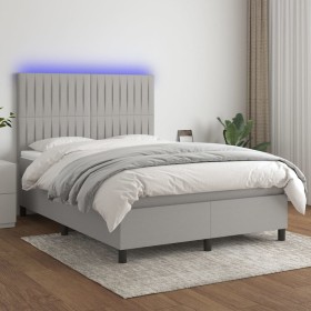 Cama box spring colchón y luces LED tela gris claro 140x200 cm de , Camas y somieres - Ref: Foro24-3135037, Precio: 491,68 €,...