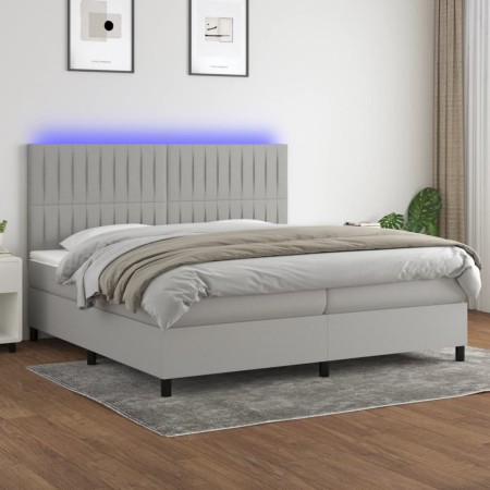 Cama box spring con colchón tela y LED gris claro 200x200 cm de , Camas y somieres - Ref: Foro24-3135061, Precio: 680,41 €, D...