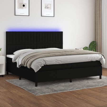 Cama box spring colchón y luces LED tela negro 200x200 cm de , Camas y somieres - Ref: Foro24-3135063, Precio: 654,16 €, Desc...