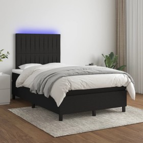 Cama box spring con colchón LED tela negro 120x200 cm de , Camas y somieres - Ref: Foro24-3135023, Precio: 438,49 €, Descuent...