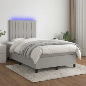 Cama box spring con colchón tela y LED gris claro 120x200 cm de , Camas y somieres - Ref: Foro24-3135021, Precio: 404,94 €, D...