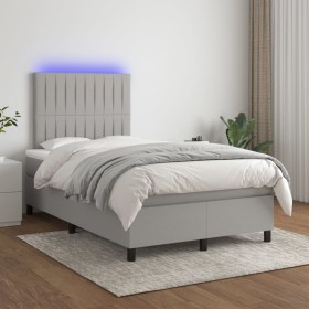 Cama box spring con colchón tela y LED gris claro 120x200 cm de , Camas y somieres - Ref: Foro24-3135021, Precio: 407,47 €, D...