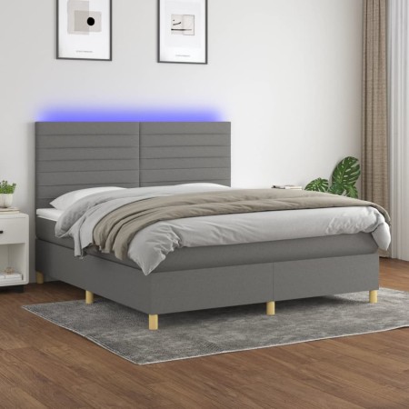 Cama box spring colchón y luces LED tela gris oscuro 160x200 cm de , Camas y somieres - Ref: Foro24-3135526, Precio: 574,65 €...