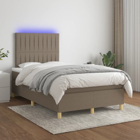 Cama box spring con colchón y LED tela gris taupe 120x200 cm de , Camas y somieres - Ref: Foro24-3135585, Precio: 408,11 €, D...