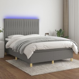 Cama box spring colchón y luces LED tela gris oscuro 140x200 cm de , Camas y somieres - Ref: Foro24-3135598, Precio: 511,72 €...