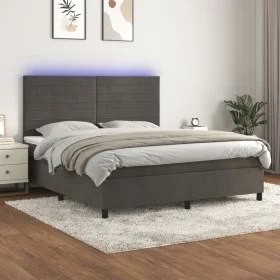 Box spring bed with mattress and LED dark gray velvet 160x200 cm by , Beds and slatted bases - Ref: Foro24-3136192, Price: 51...