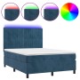 Cama box spring colchón y LED terciopelo azul oscuro 140x200 cm de , Camas y somieres - Ref: Foro24-3136249, Precio: 503,86 €...