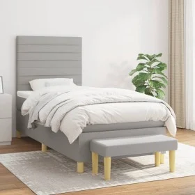 Cama box spring con colchón tela gris claro 80x200 cm de , Camas y somieres - Ref: Foro24-3137189, Precio: 343,43 €, Descuent...