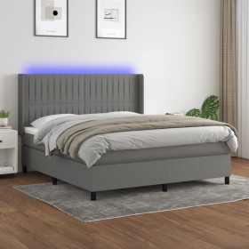 Cama box spring colchón y luces LED tela gris oscuro 160x200 cm de , Camas y somieres - Ref: Foro24-3138486, Precio: 589,66 €...
