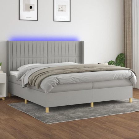 Cama box spring con colchón tela y LED gris claro 200x200 cm de , Camas y somieres - Ref: Foro24-3139061, Precio: 633,07 €, D...