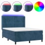 Cama box spring colchón y LED terciopelo azul oscuro 140x190 cm de , Camas y somieres - Ref: Foro24-3139683, Precio: 518,85 €...