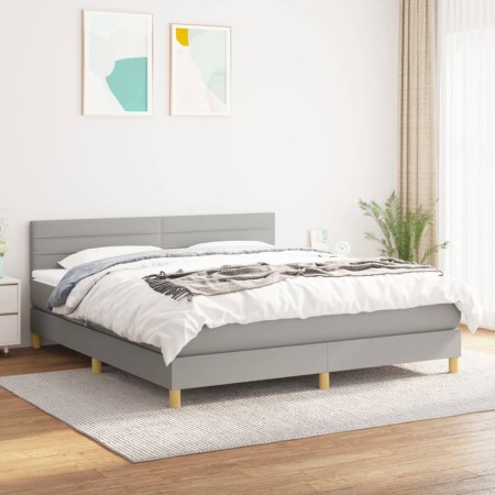 Cama box spring con colchón tela gris claro 160x200 cm de , Camas y somieres - Ref: Foro24-3140705, Precio: 495,22 €, Descuen...