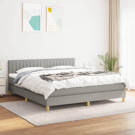 Cama box spring con colchón tela gris claro 160x200 cm de , Camas y somieres - Ref: Foro24-3140785, Precio: 496,22 €, Descuen...