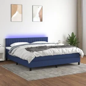 Box spring bed mattress and LED lights blue fabric 160x200 cm by , Beds and slatted bases - Ref: Foro24-3133331, Price: 471,8...
