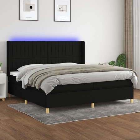 Cama box spring colchón y luces LED tela negro 200x200 cm de , Camas y somieres - Ref: Foro24-3139063, Precio: 667,50 €, Desc...
